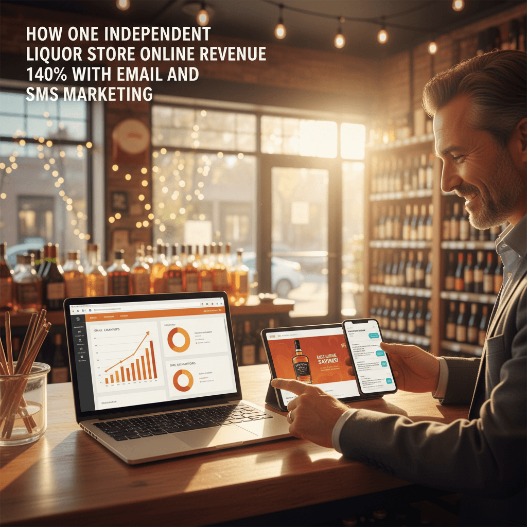 Professional photograph illustrating liquor store email marketing — cover image for "How One Independent Liquor Store Grew Online Revenue 140% with Email and SMS Marketing" on Intentionally Creative
