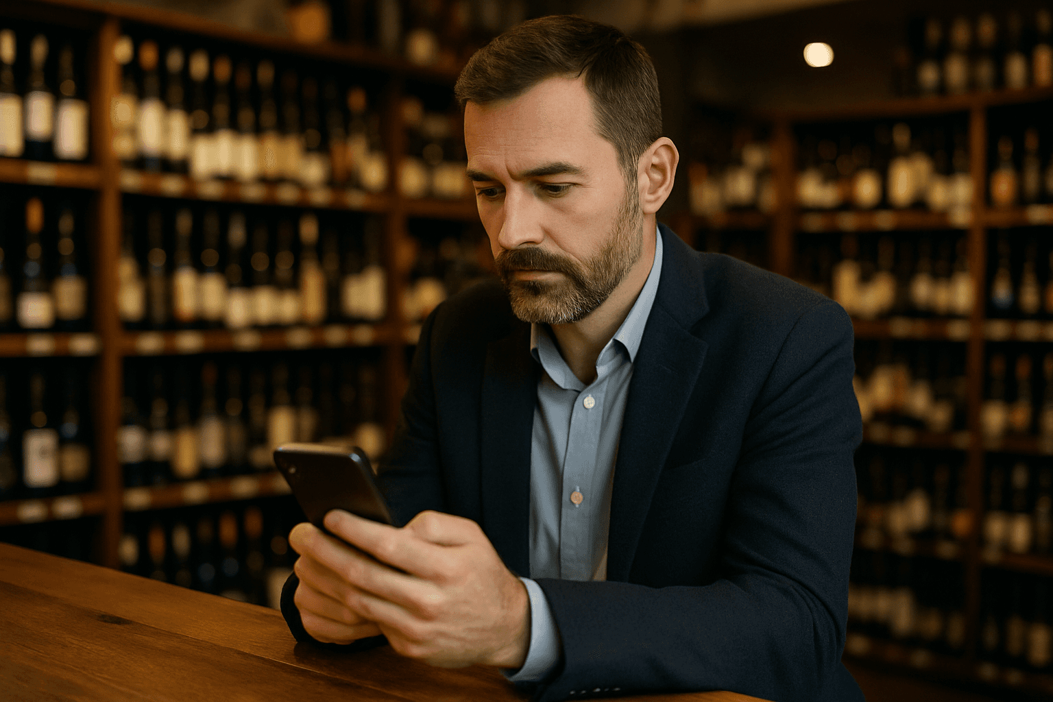 Professional photograph illustrating SMS marketing for liquor stores — cover image for "SMS Marketing for Liquor Stores: Compliance Rules, Platform Picks, and the Campaigns That Drive Same-Day Sales" on Intentionally Creative