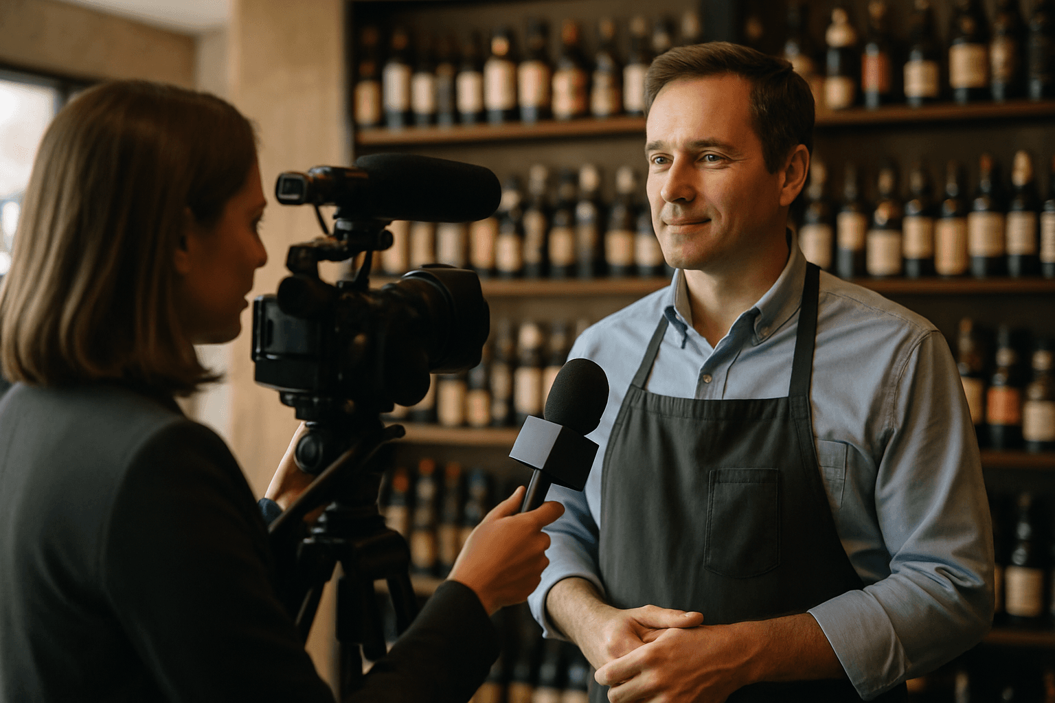 Professional photograph illustrating liquor store PR and local media — cover image for "How to Pitch Your Liquor Store to Local Media: A PR Playbook for Getting Free Press Without Hiring an Agency" on Intentionally Creative