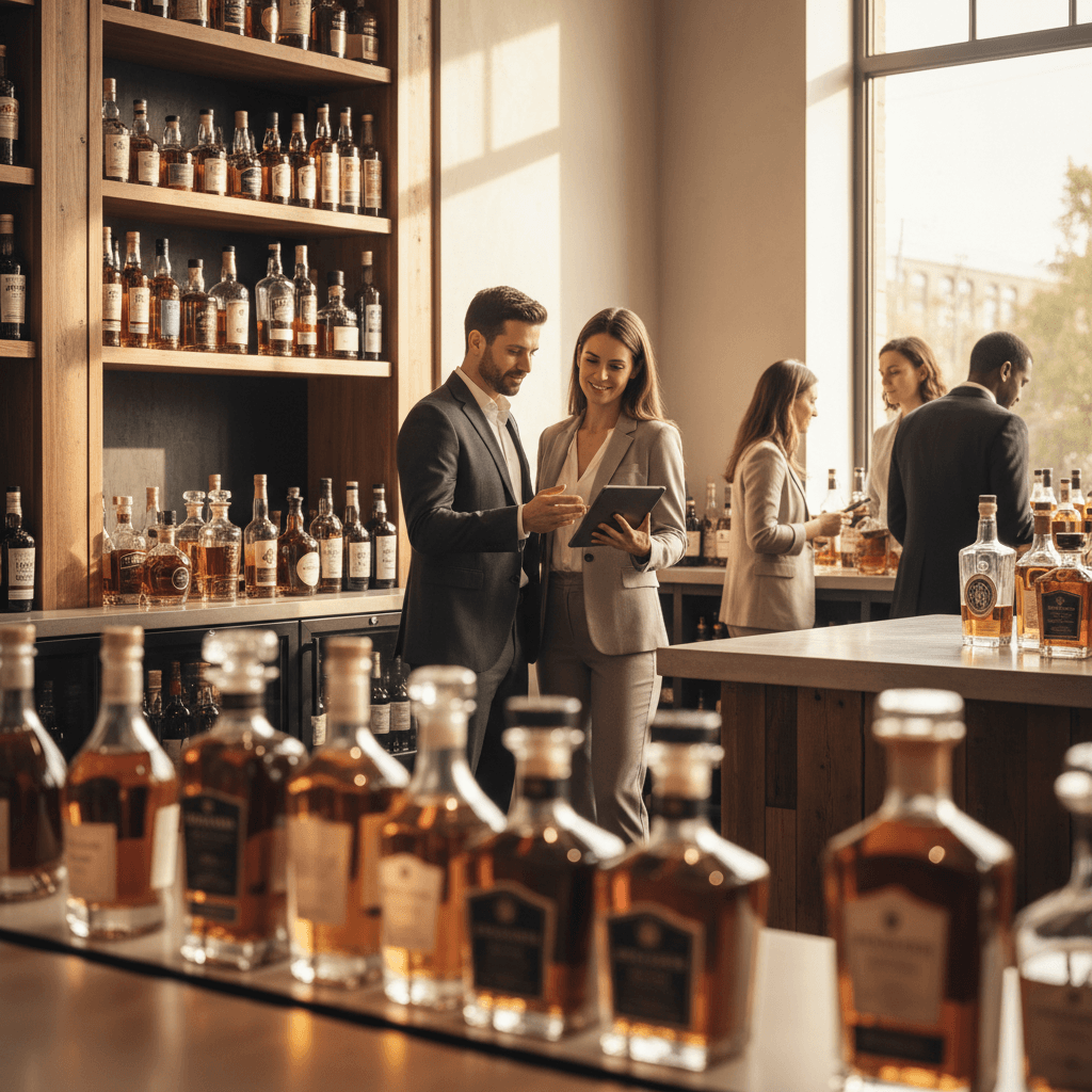 Professional photograph illustrating upscale liquor store interior with premium spirits — cover image for "How to Build a Referral Program for Your Liquor Store: Incentive Structures, Compliance Guardrails, and Low-Cost Tools That Drive Word-of-Mouth" on Intentionally Creative