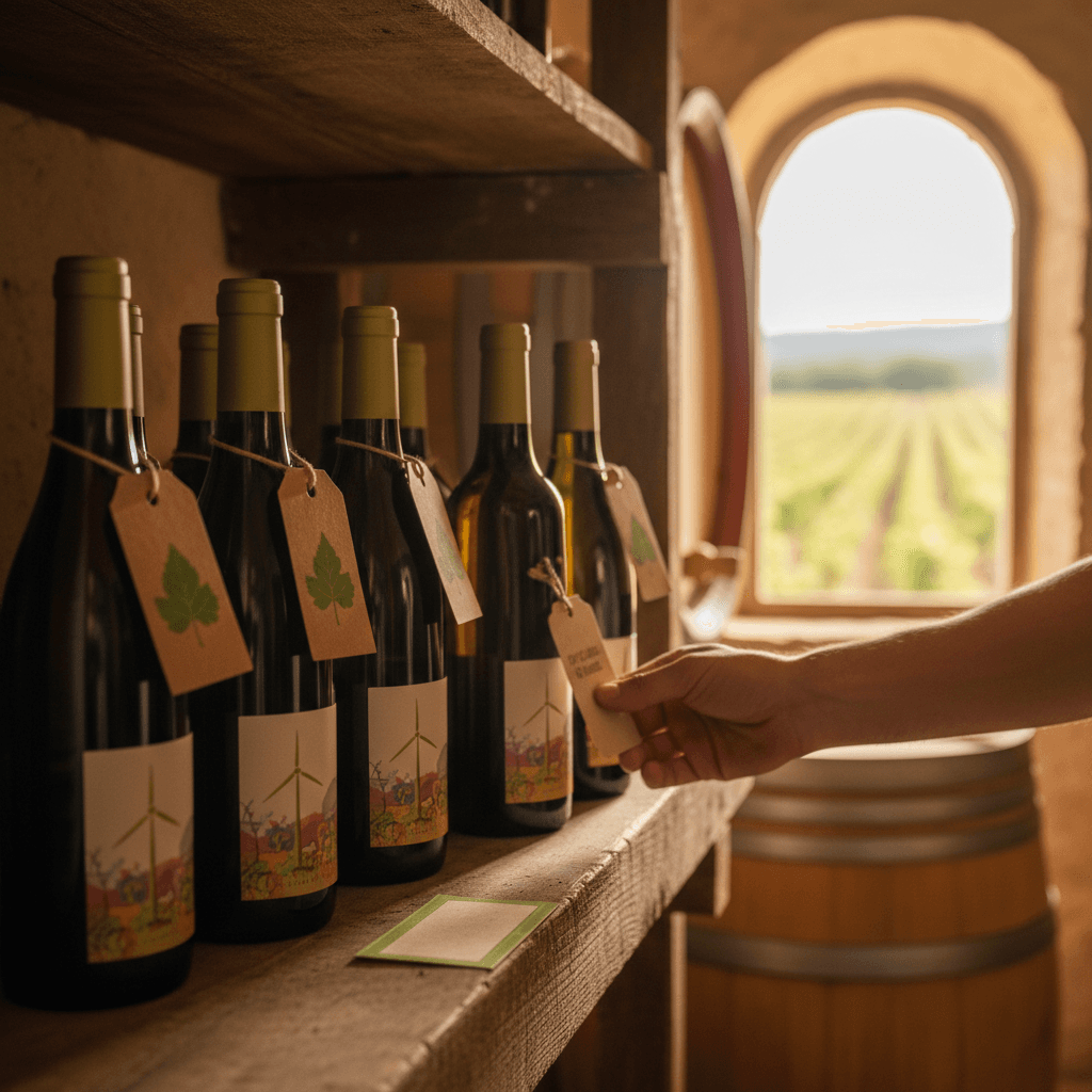 Professional photograph illustrating eco-certified beverages marketing — cover image for "Sustainability as a Shelf Tag: How Wind-Powered Wine Production Reflects Growing Consumer Demand for Eco-Certified Beverages" on Intentionally Creative