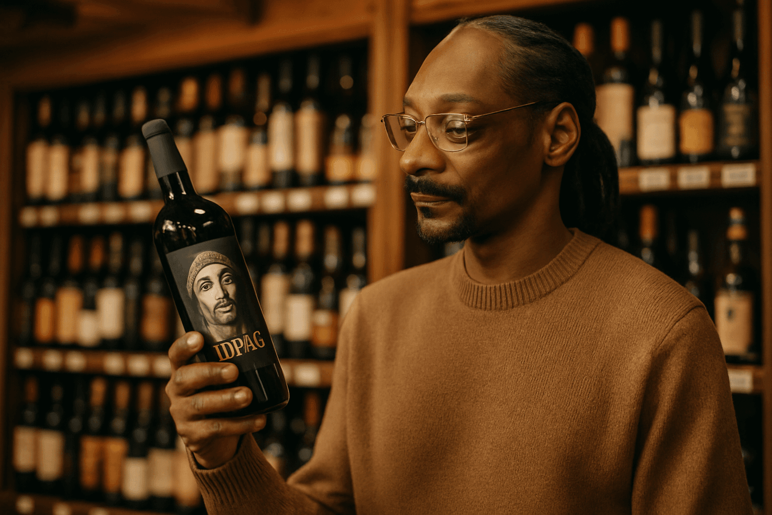 Professional photograph illustrating celebrity wine and spirit launches — cover image for "Snoop Dogg's Tupac Tribute Wine: How Celebrity Wine and Spirit Launches Create Limited-Edition Merchandising Gold for Liquor Retailers" on Intentionally Creative