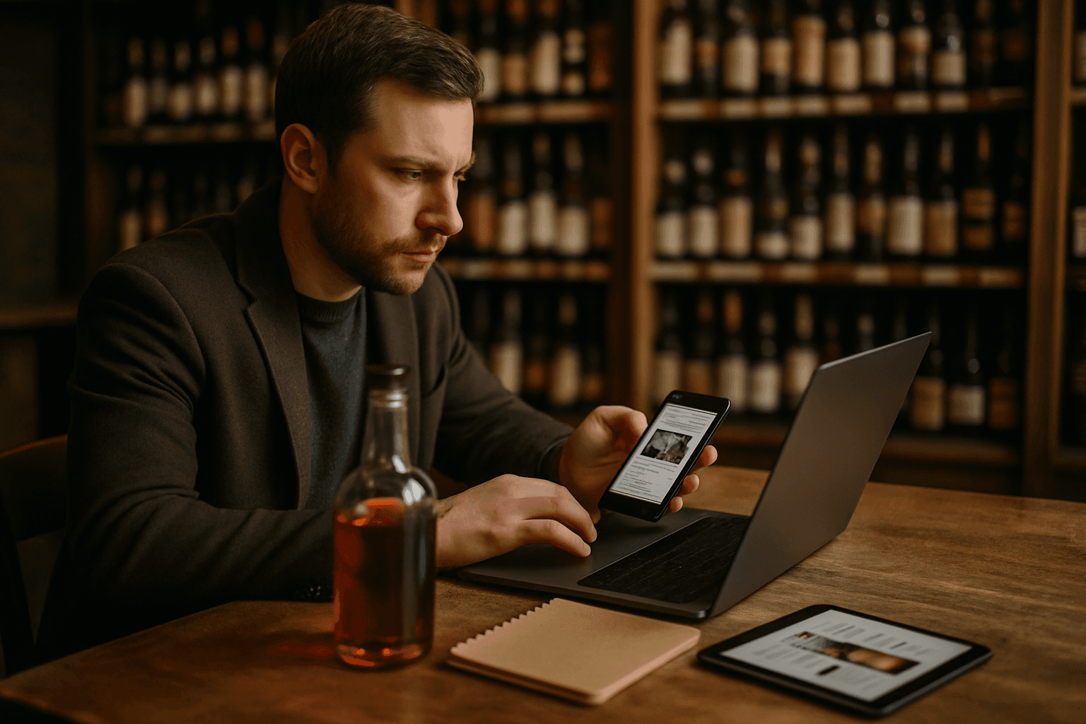 Professional photograph illustrating content repurposing for liquor stores — cover image for "Content Repurposing for Liquor Stores: Turn One Piece Into Five Platform-Ready Posts" on Intentionally Creative