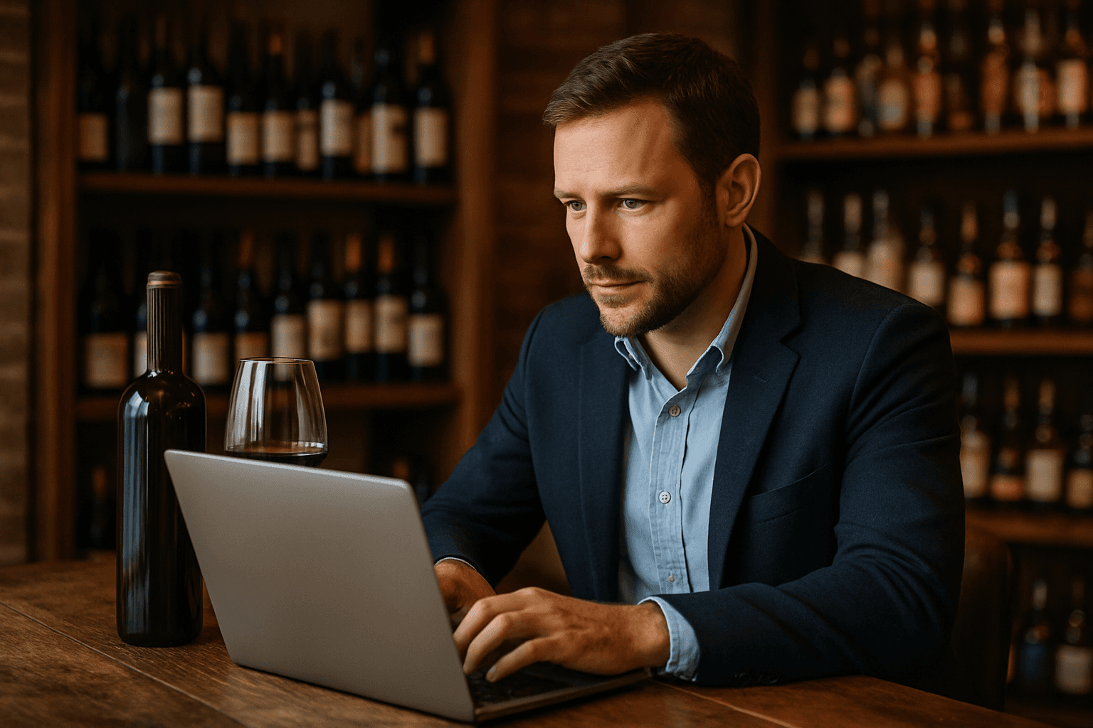 Professional photograph illustrating LinkedIn advertising wine spirits brands — cover image for "LinkedIn Advertising for Wine and Spirits Brands: Why B2B Targeting Beats Consumer Campaigns for Bulk Orders" on Intentionally Creative