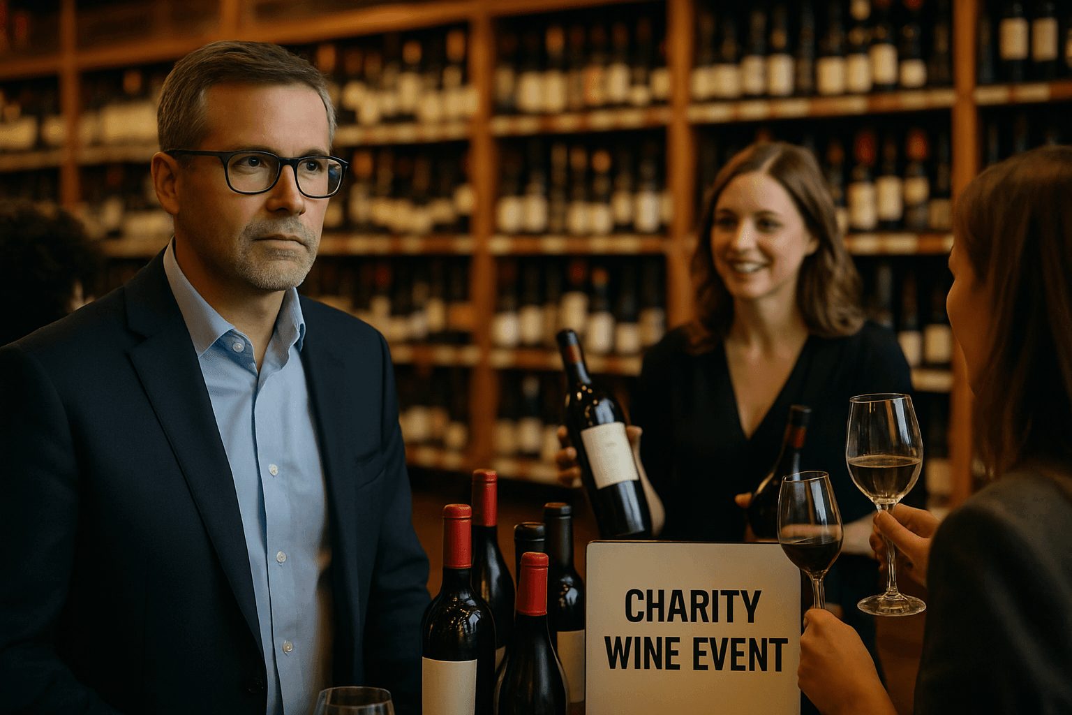 Professional photograph illustrating charity wine events liquor store marketing — cover image for "Beyond Donation Bins: How Liquor Stores Can Use Charity Wine Events to Build Local Brand Loyalty and Drive Traffic" on Intentionally Creative