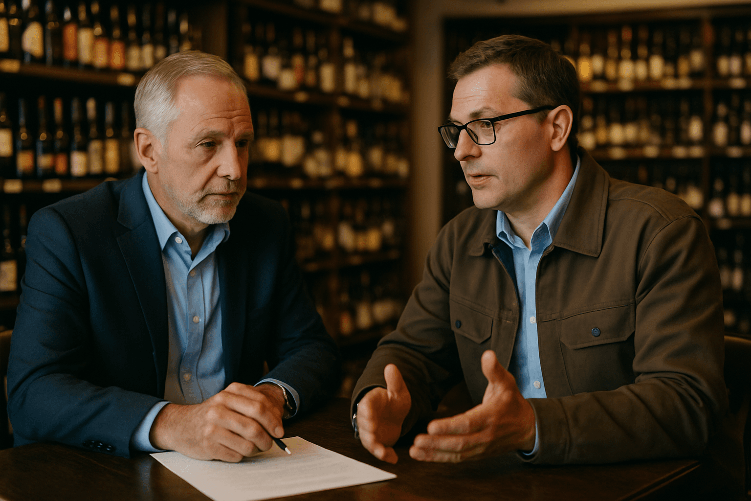 Professional photograph illustrating independent liquor store supplier negotiation — cover image for "Supplier Negotiation Tactics: How Independent Liquor Stores Can Leverage Distributor Consolidation for Better Terms" on Intentionally Creative