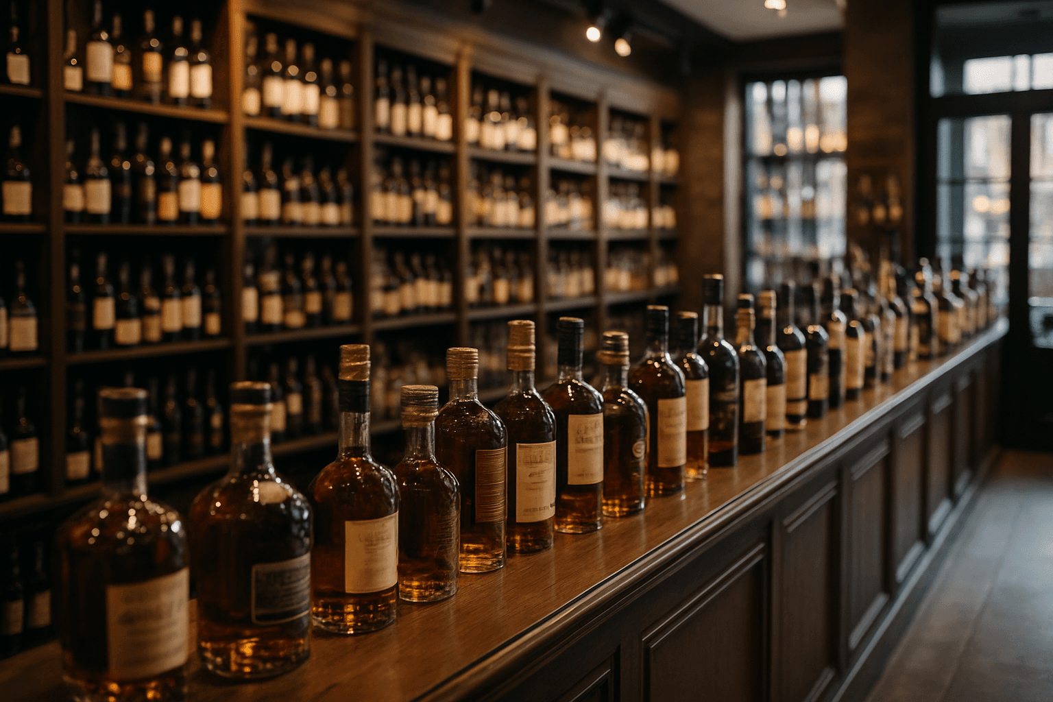 Professional photograph illustrating upscale liquor store interior with premium spirits — cover image for "How to Set Up SMS Marketing for Your Liquor Store: Platform Selection, Compliance Rules, and Campaign Ideas That Drive Same-Day Sales" on Intentionally Creative