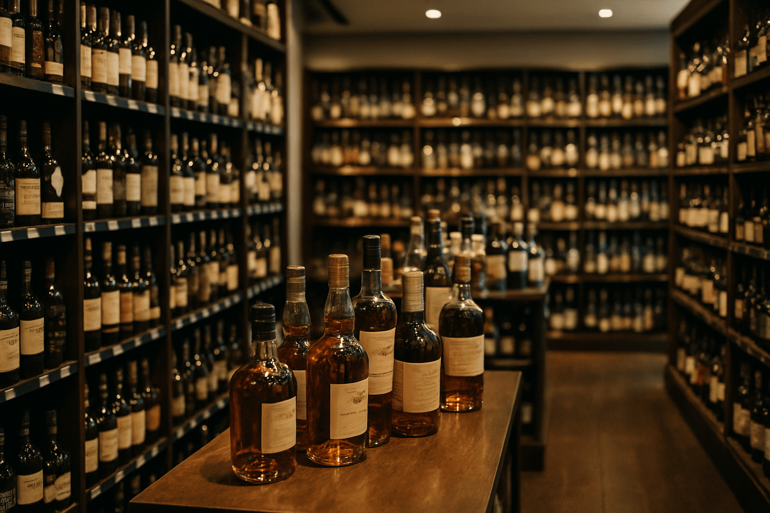 Professional photograph illustrating upscale liquor store interior with premium spirits — cover image for "9 Retail Liquor Store Marketing Strategies to Win Against Total Wine and Big Box Competitors" on Intentionally Creative