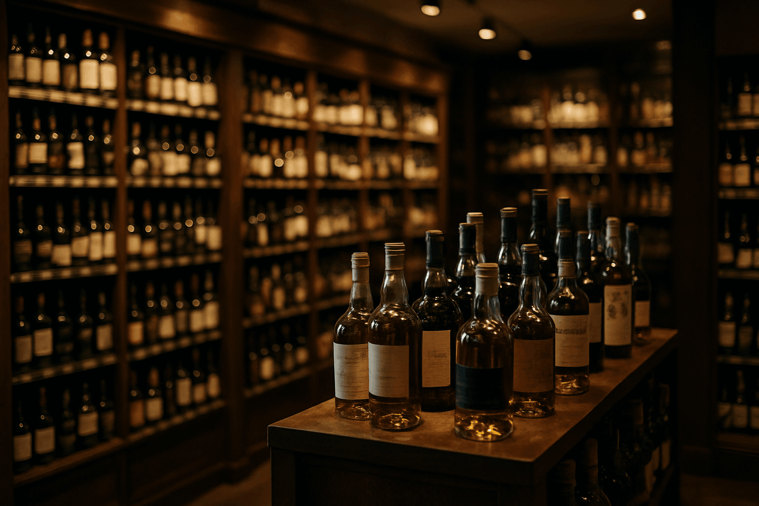 Professional photograph illustrating upscale liquor store interior with premium spirits — cover image for "10 Email Newsletter Ideas for Liquor Stores That Actually Get Opened and Drive Sales" on Intentionally Creative