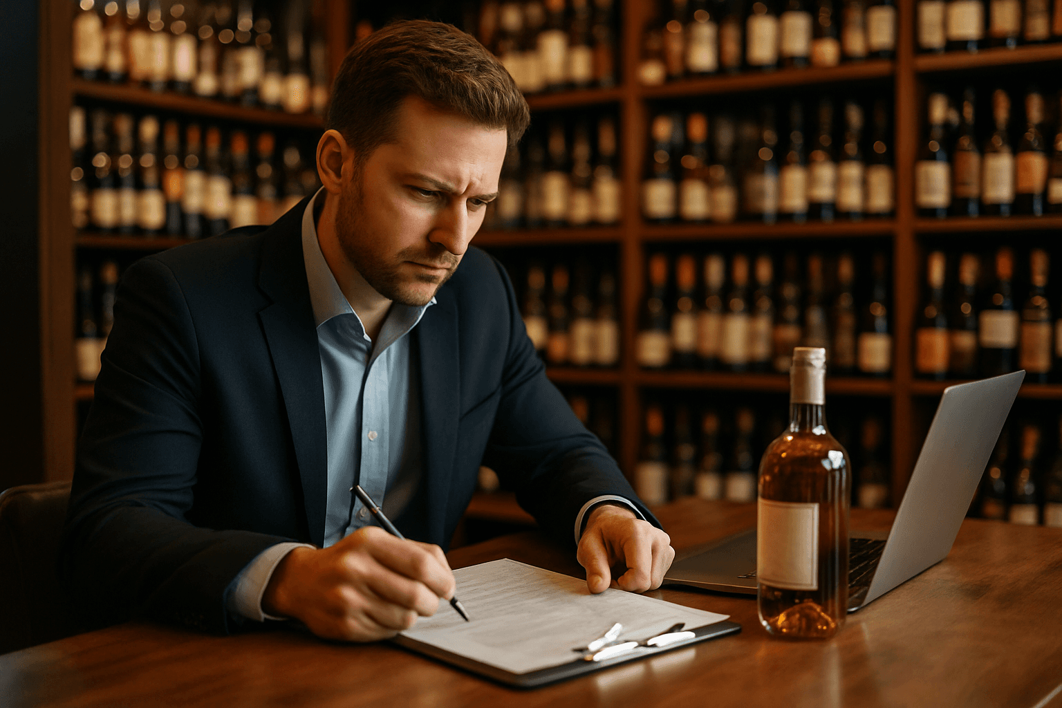 Professional photograph illustrating alcohol marketing compliance — cover image for "10 Alcohol Marketing Compliance Mistakes Liquor Stores Make (And How to Stay TTB Compliant)" on Intentionally Creative