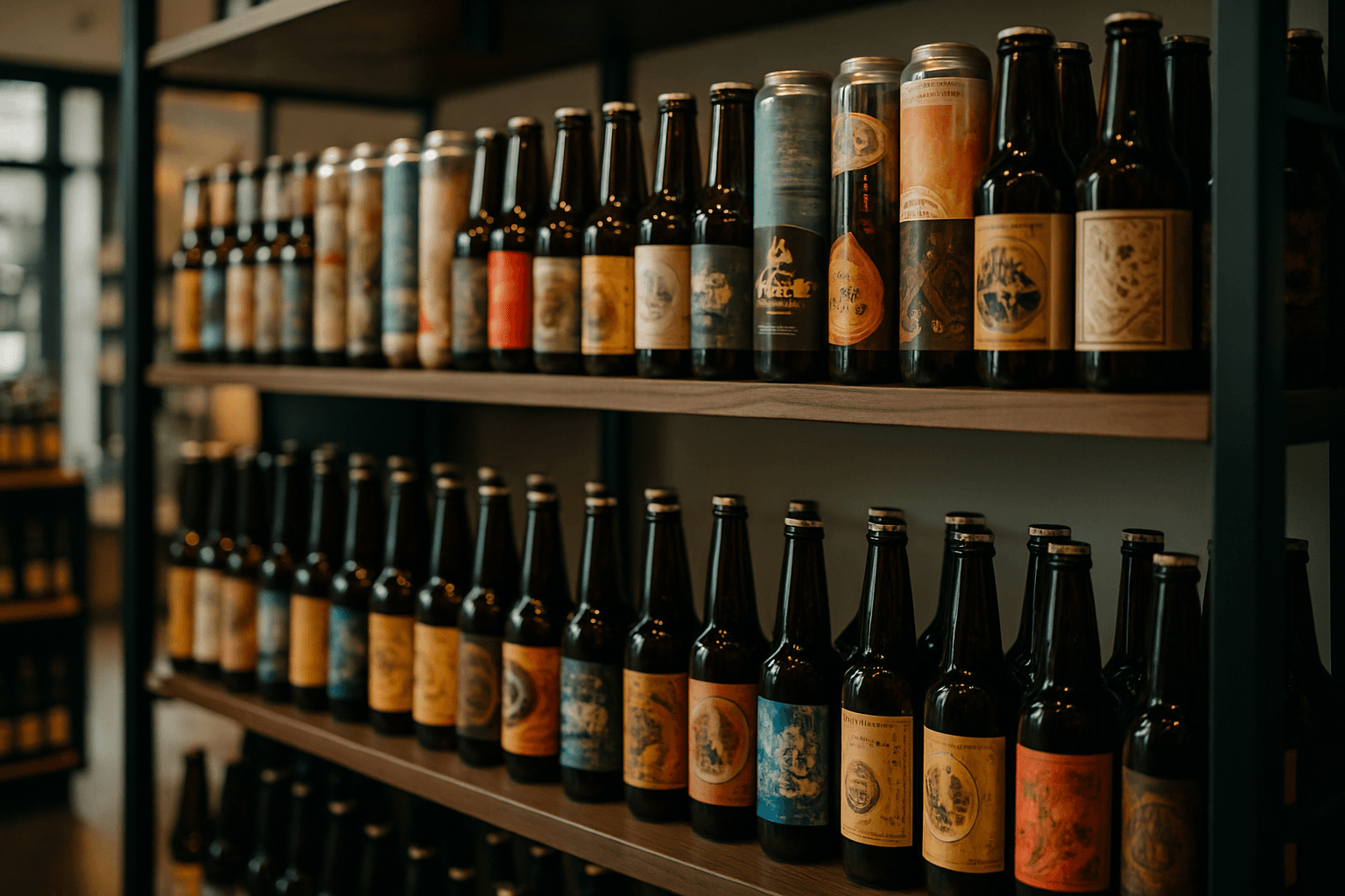 Professional photograph illustrating craft beer selection in a modern retail display — cover image for "12 Craft Beer Store Marketing Strategies That Drive Sales in 2026" on Intentionally Creative