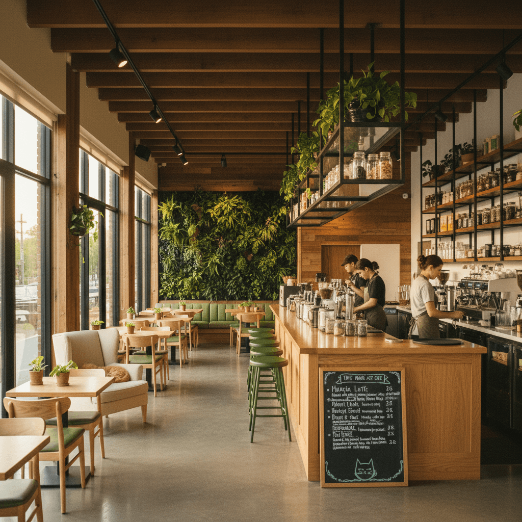 Professional photograph illustrating modern retail store interior — cover image for "The Green Cat Cafe at The Weston Hotel: How Farm-to-Table Trends Influence Beverage Retail" on Intentionally Creative