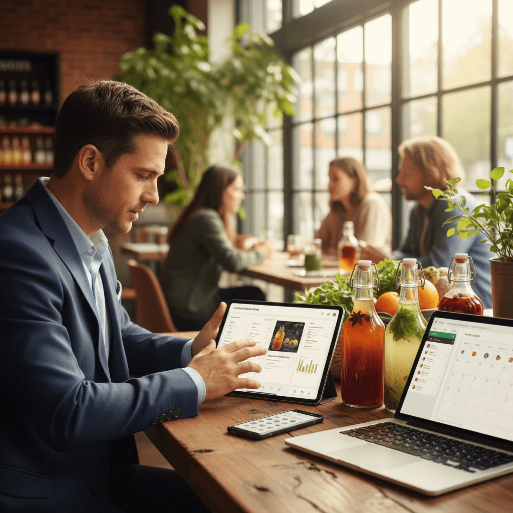 Professional photograph illustrating digital marketing for beverage retail business — cover image for "Hotel Nia Appoints Daniel Corey as F&B Director — What His Seasonal Philosophy Means for Beverage Trends" on Intentionally Creative