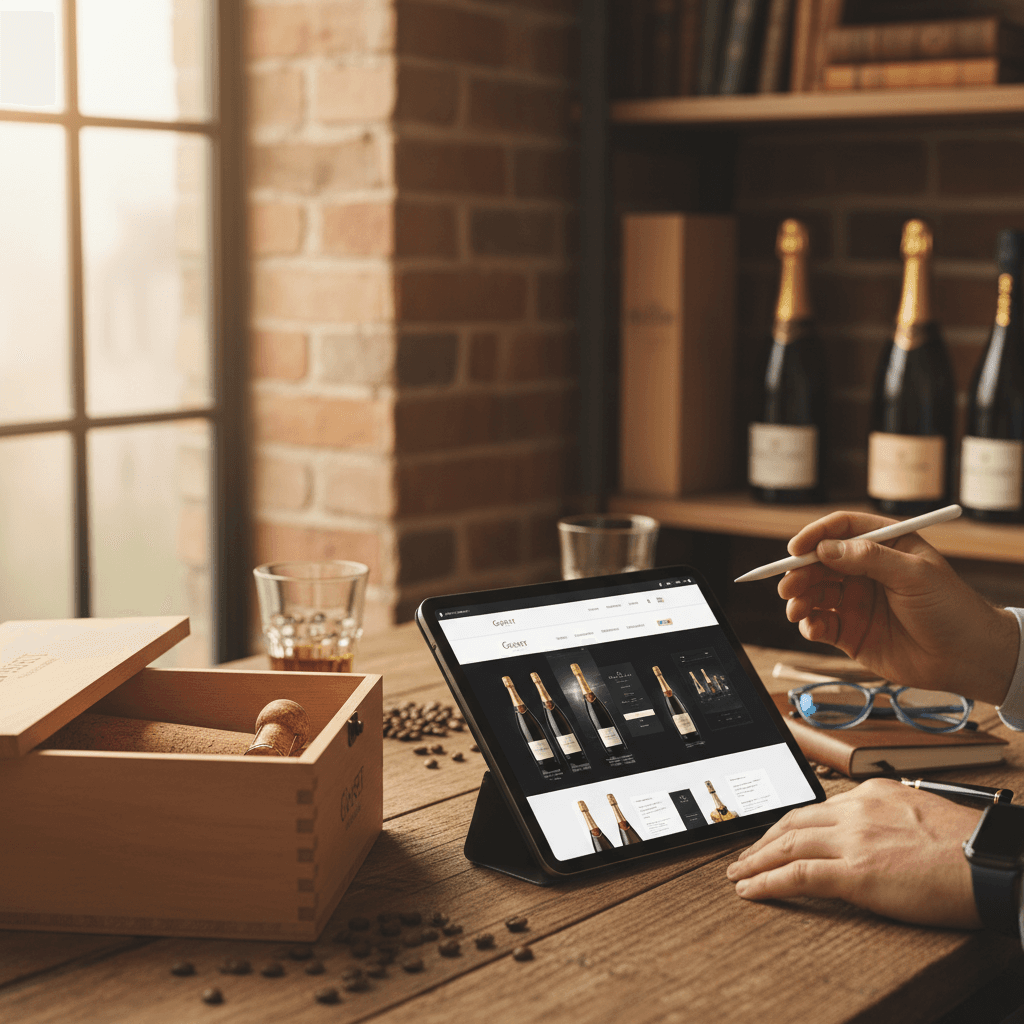 Professional photograph illustrating digital marketing for beverage retail business — cover image for "Gosset Ultra-Rare Champagne Expression: Only the Sixth Release in 30 Years" on Intentionally Creative