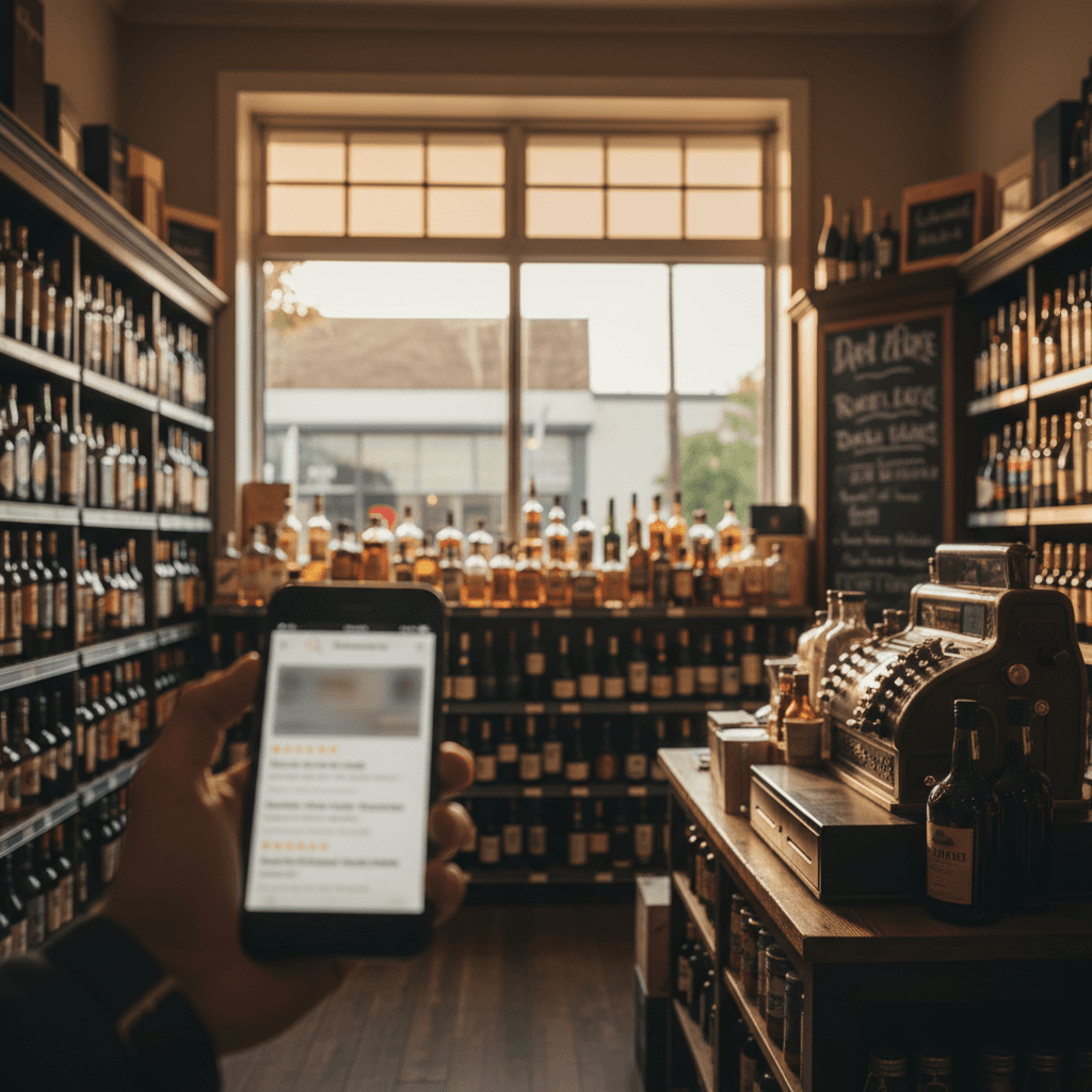 Professional photograph illustrating Google AI Overviews local search liquor stores — cover image for "Google's AI Overviews Are Changing Local Search: What Liquor Stores Must Do Now" on Intentionally Creative
