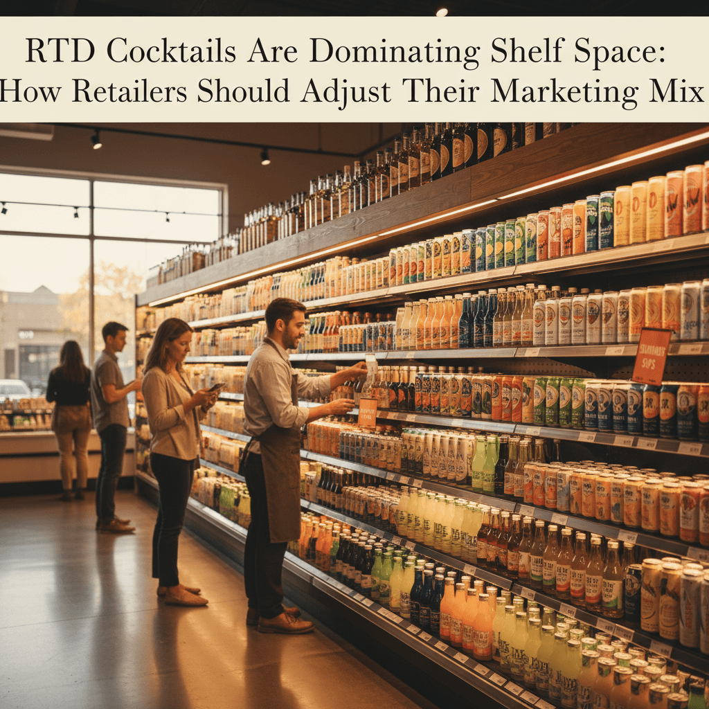 Professional photograph illustrating ready-to-drink cocktails retail marketing — cover image for "RTD Cocktails Are Dominating Shelf Space: How Retailers Should Adjust Their Marketing Mix" on Intentionally Creative