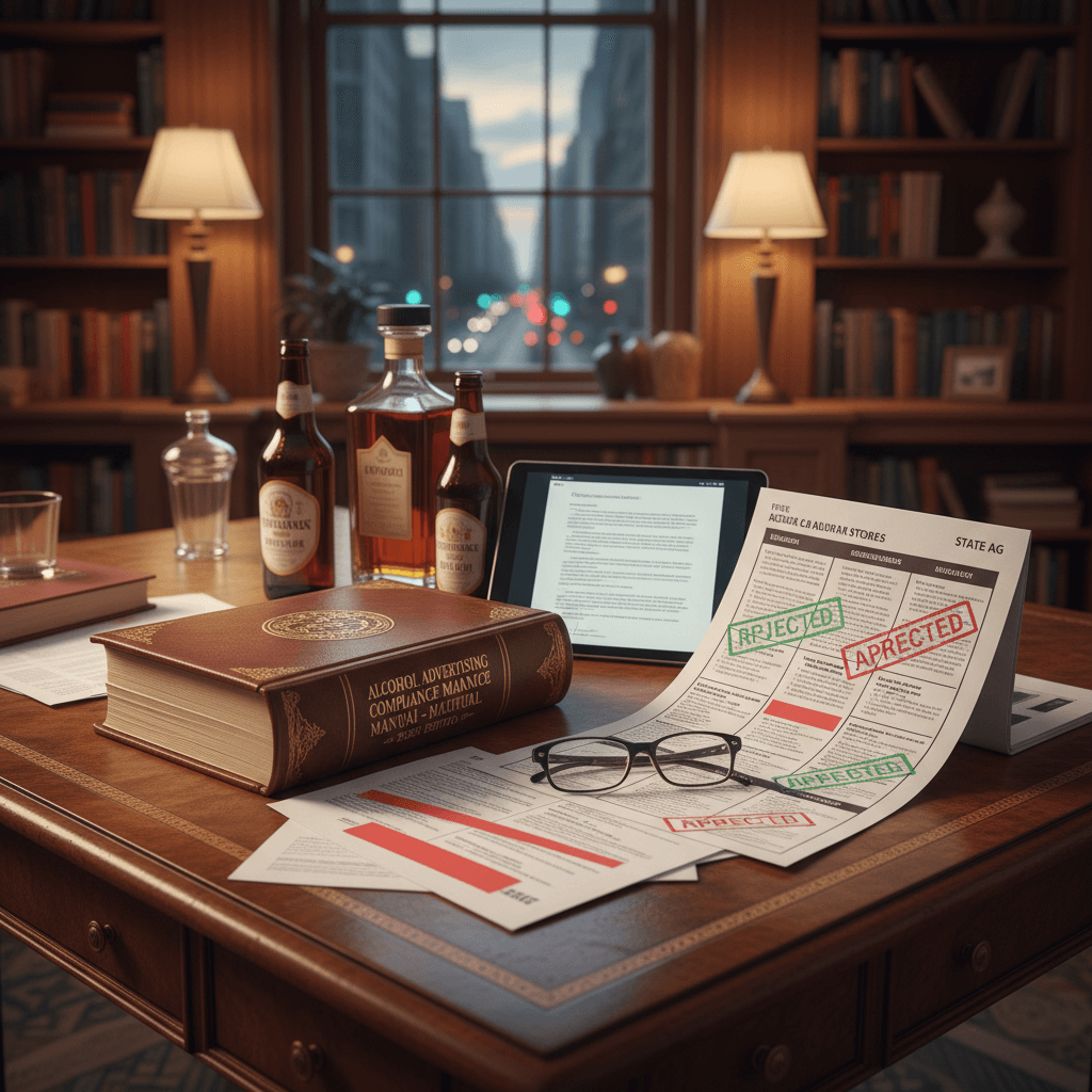 Professional photograph illustrating alcohol advertising regulations 2025 — cover image for "FTC and State AG Crackdowns on Alcohol Advertising: What Retailers Must Watch in Late 2025" on Intentionally Creative