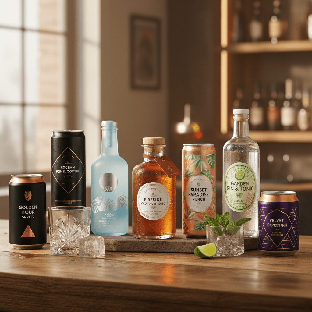 Professional photograph illustrating ready-to-drink cocktail brands 2025 — cover image for "Emerging Ready-to-Drink Cocktail Brands Liquor Retailers Should Stock This Summer" on Intentionally Creative