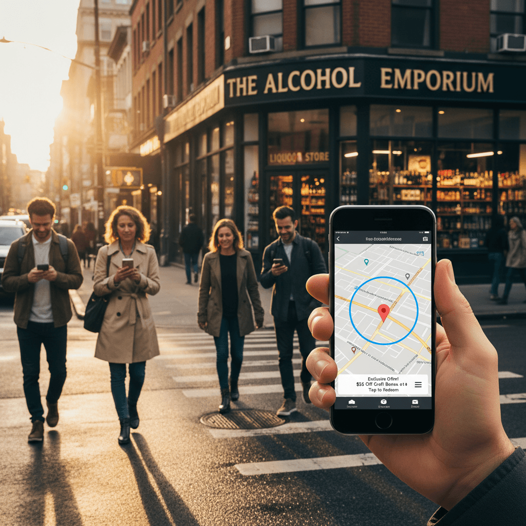Professional photograph illustrating geofencing for liquor stores — cover image for "Geofencing for Liquor Stores: How Location-Based Ads Turn Nearby Shoppers Into Customers" on Intentionally Creative