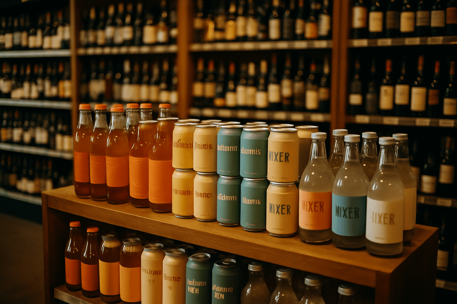 Professional photograph illustrating functional beverages liquor store merchandising — cover image for "Functional Beverages Are Invading the Liquor Aisle: How to Merchandise Modern Sodas, Adaptogens, and Better-for-You Mixers" on Intentionally Creative