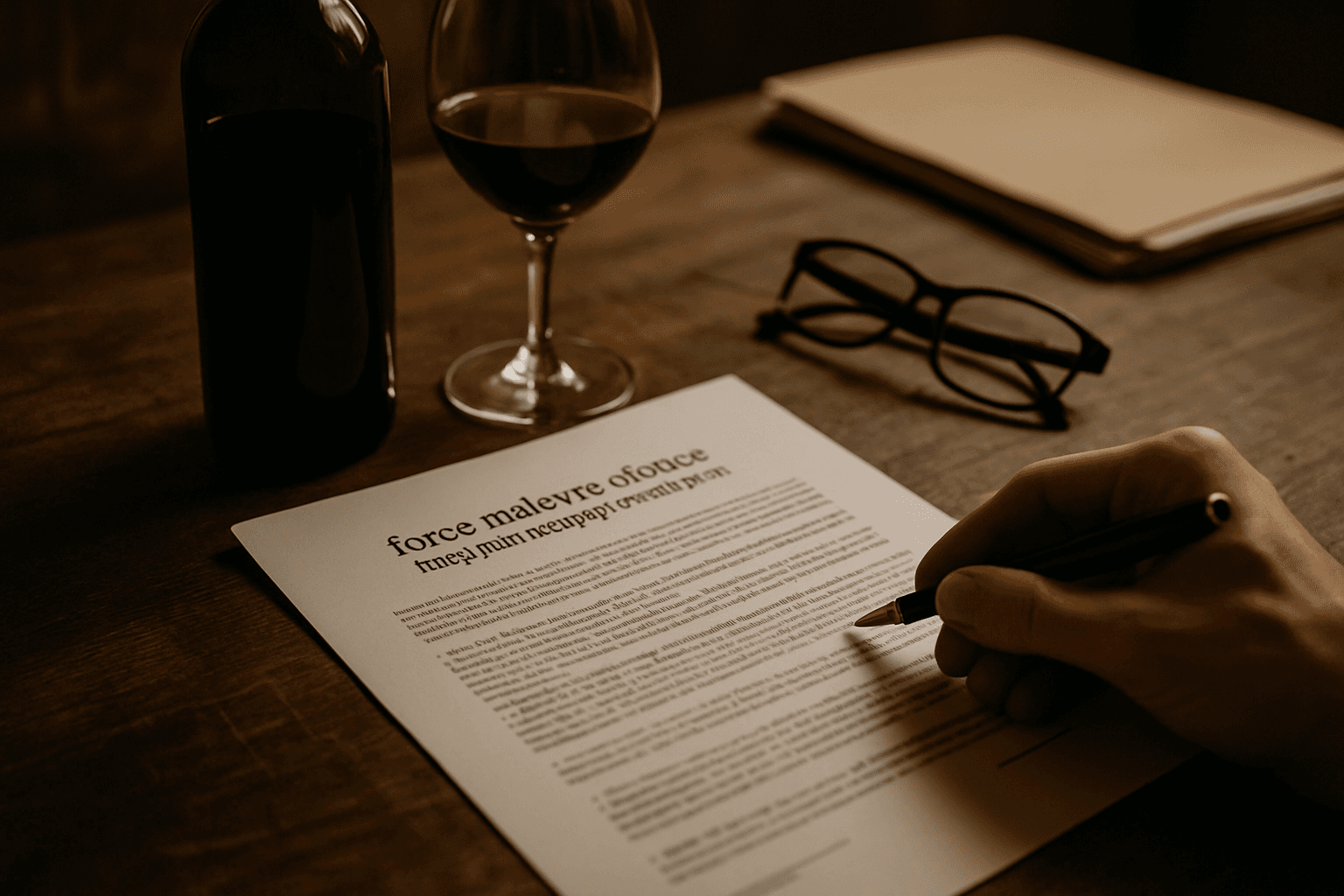 Professional photograph illustrating force majeure clauses alcohol supply contracts — cover image for "Force Majeure Clauses Are Reshaping Alcohol Supply Contracts: How the Iran Conflict Is Disrupting Wine and Spirits Logistics" on Intentionally Creative