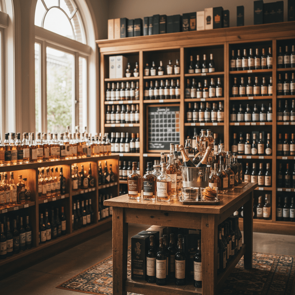Professional photograph illustrating upscale liquor store interior with premium spirits — cover image for "How to Build a Liquor Store Content Calendar That Aligns Promotions With Local Events, Holidays, and Seasonal Demand" on Intentionally Creative