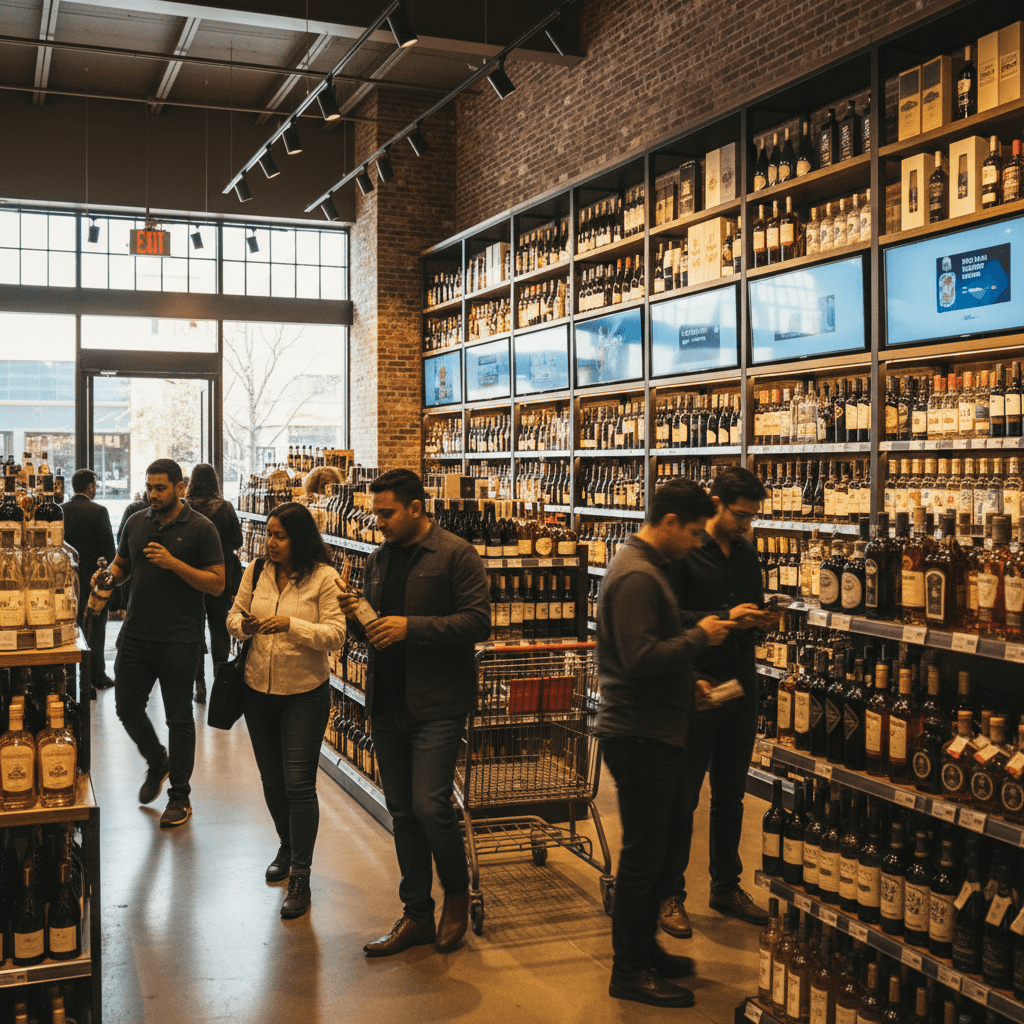 Professional photograph illustrating busy retail store with customers shopping — cover image for "How to Track and Attribute In-Store Foot Traffic From Your Digital Ad Campaigns: Tools, Metrics, and Realistic Benchmarks for Liquor Retailers" on Intentionally Creative
