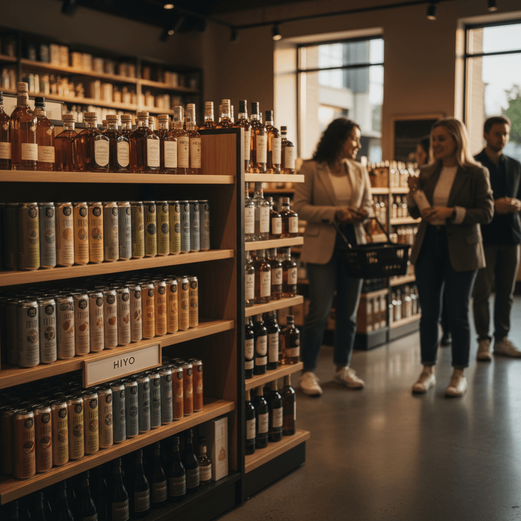 Professional photograph illustrating modern retail store interior — cover image for "Hiyo Goes National at Target: What the Non-Alcoholic Tonic Boom Means for Liquor Retailers Considering an NA Section" on Intentionally Creative