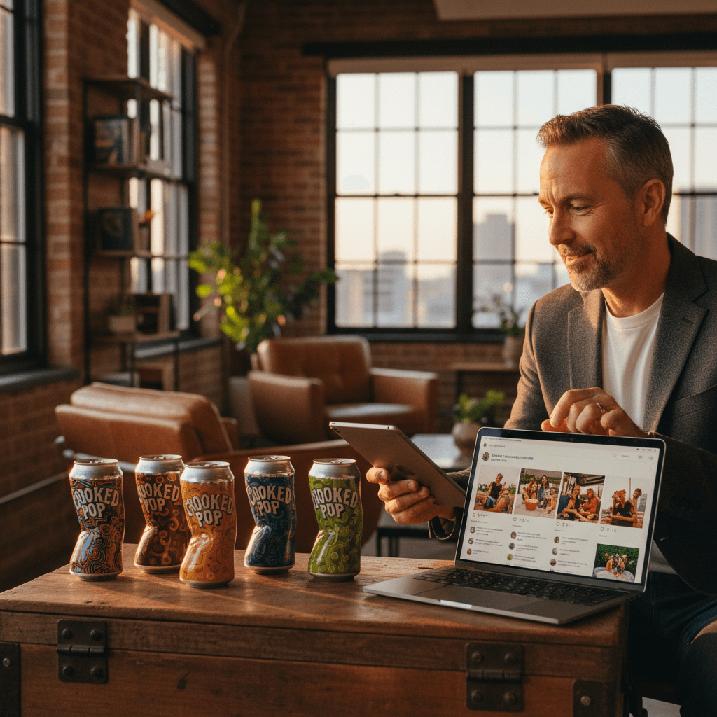 Professional photograph illustrating digital marketing for beverage retail business — cover image for "Bai Founder Launches Hard Soda Brand Crooked Pop: What the Celebrity-Backed Hard Soda Trend Means for Your Cooler Set" on Intentionally Creative