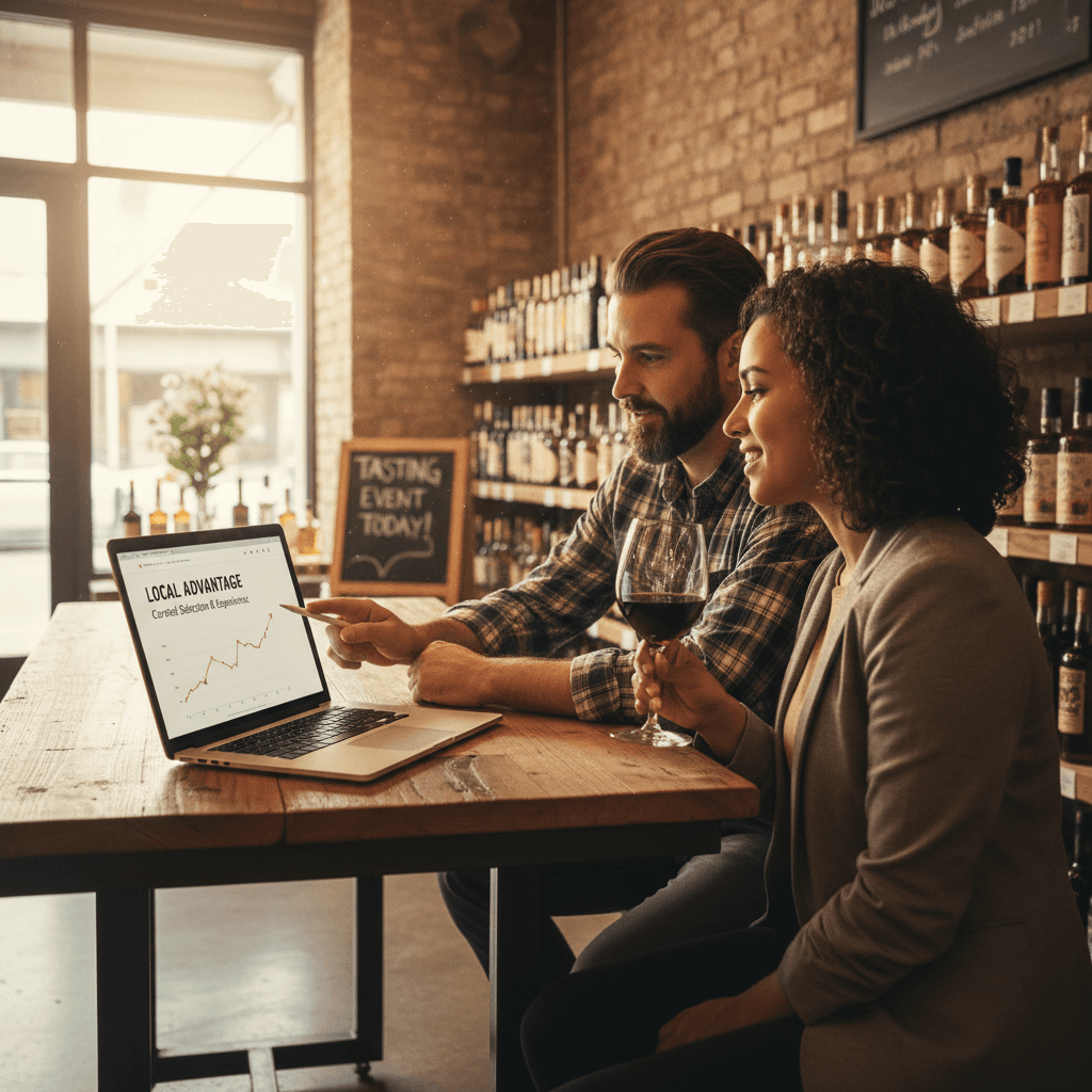 Professional photograph illustrating digital marketing for beverage retail business — cover image for "How to Use Competitive Differentiation Messaging When a Big-Box Store Opens Near Your Liquor Shop" on Intentionally Creative