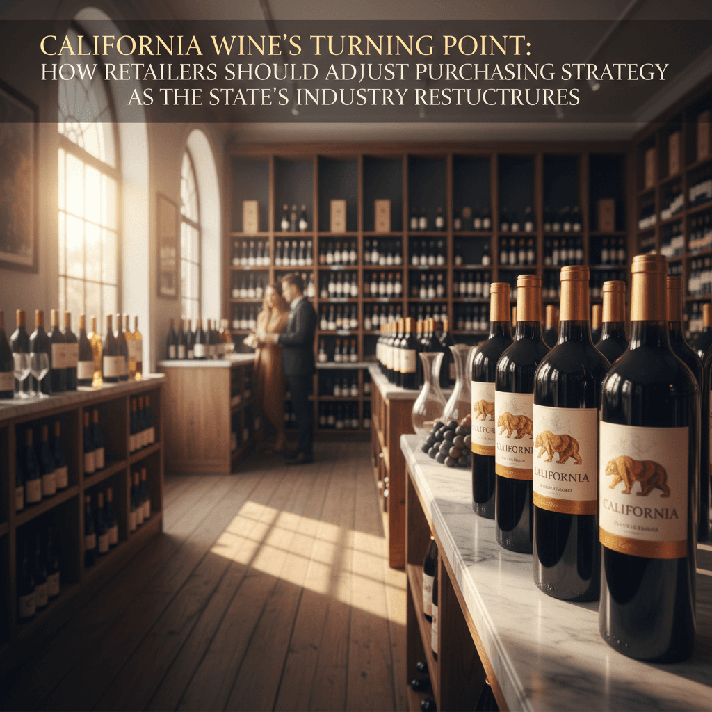 Professional photograph illustrating wine bottles displayed in an elegant retail setting — cover image for "California Wine's Turning Point: How Retailers Should Adjust Purchasing Strategy as the State's Industry Restructures" on Intentionally Creative