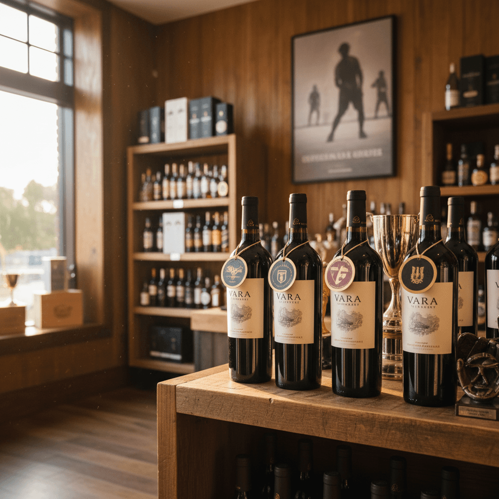 Professional photograph illustrating wine bottles displayed in an elegant retail setting — cover image for "Vara Winery's Sports Partnership Model: What Liquor Retailers Can Learn From Brand-Team Sponsorships for Local Event Marketing" on Intentionally Creative