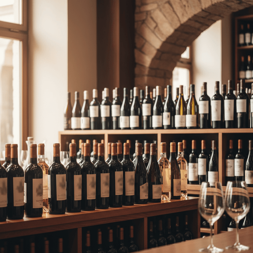 Professional photograph illustrating wine bottles displayed in an elegant retail setting — cover image for "Global Prohibitionist Groups Are Pushing for Wine Warning Labels: What Liquor Retailers Should Know About the Latest Regulatory Threat" on Intentionally Creative