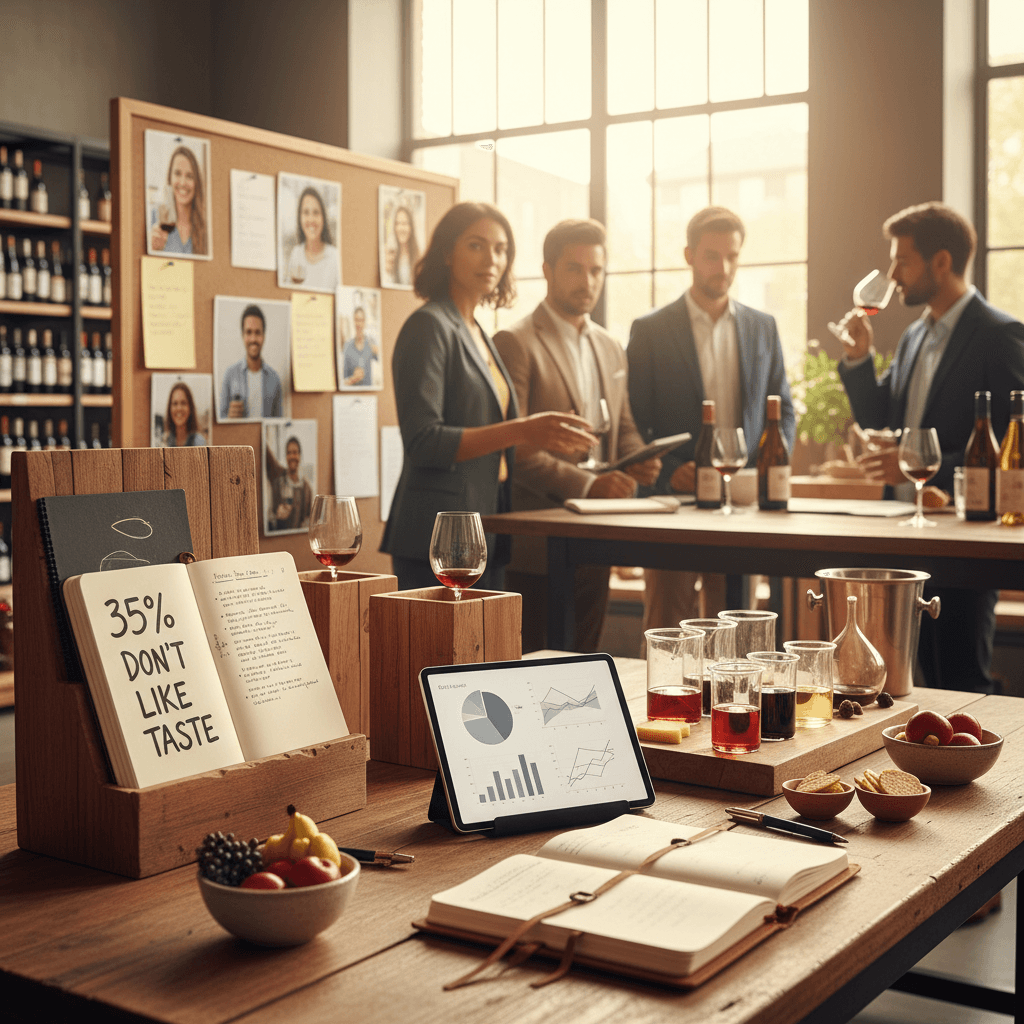 Professional photograph illustrating wine consumer data merchandising — cover image for "35% of Non-Wine-Drinkers Say They Don't Like the Taste: What the Wine Market Council's Latest Consumer Data Means for How You Merchandise and Sample Wine" on Intentionally Creative