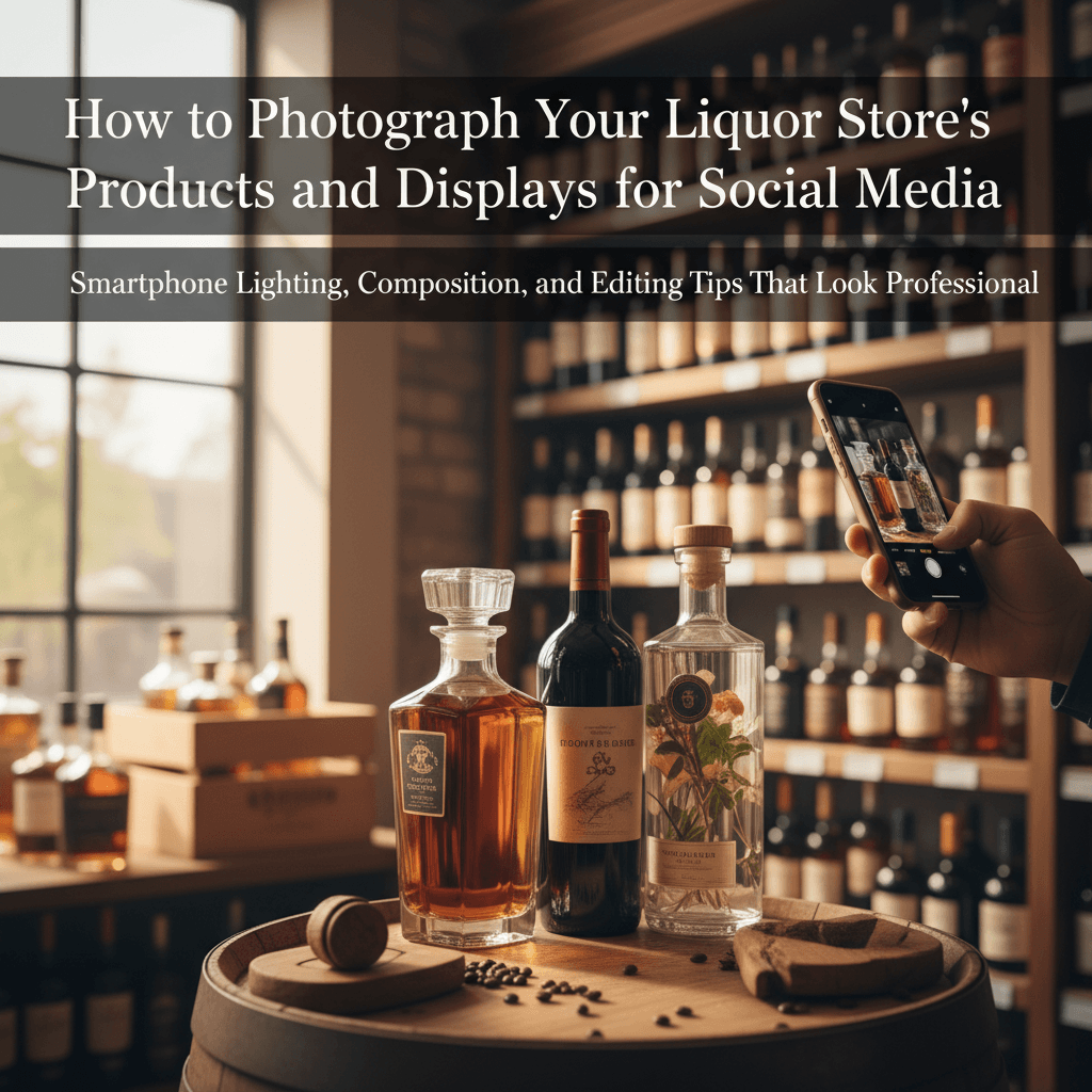 Professional photograph illustrating liquor store product photography — cover image for "How to Photograph Your Liquor Store's Products and Displays for Social Media: Smartphone Lighting, Composition, and Editing Tips That Look Professional" on Intentionally Creative